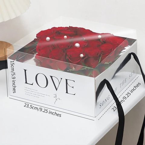 Valentine's Day Floral Gift Box 23.5*23.5*15cm Elegant Transparent Lid Anniversary Preserved Flower Boxes Elegant Folders Type