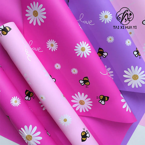 Single-Sided PE Coating Bee and Sunflower Pastel Ins Style Floral Wrap Paper Waterproof Craft Paper for Shop Supplies