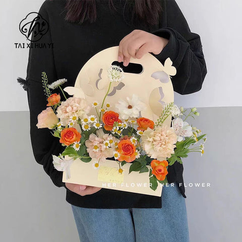 Valentine's Day Gift Bow Knot Flower Box Kraft Paper Folding Design for Flower Shop and Personal Gift Packaging