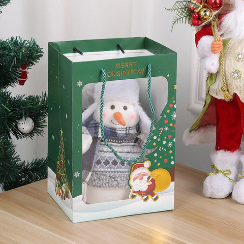 Christmas Paper Transparent Window Gift Bag Gold Stamping Recyclable Eco-friendly Doll for Handbag for Christmas Eve