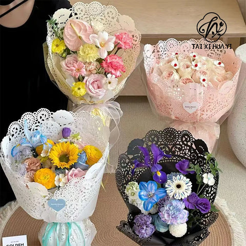 Coated Sea Salt Cheese Hollow Lace Edge Flower Packaging Paper Single Side for Mother's Day Bouquet