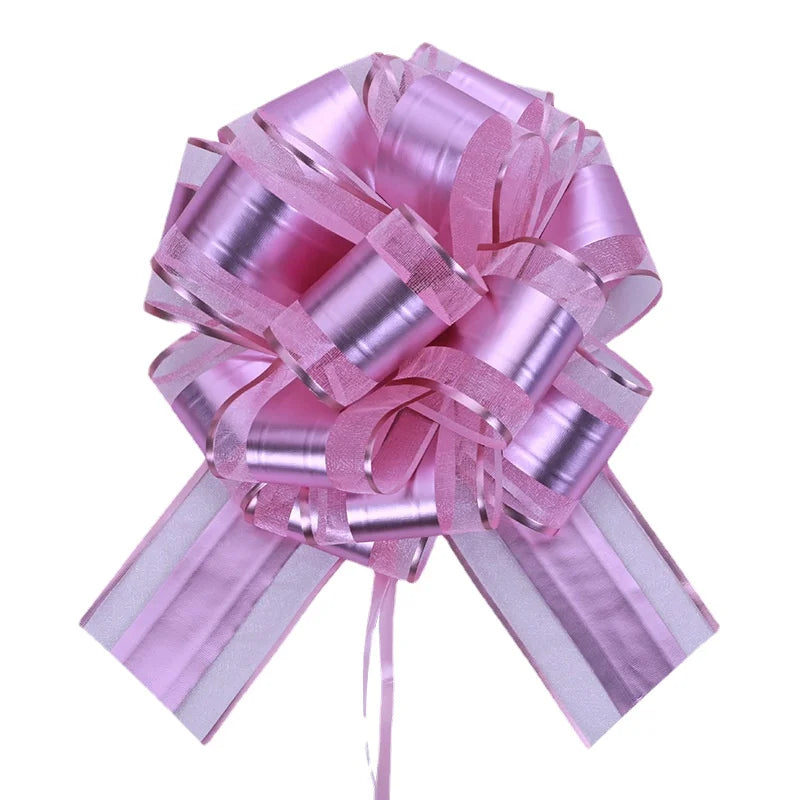 Matte Metallic Organza Pom Pom Pull Bows Floral Gift Wrapping Ribbon for Christmas Weddings Birthdays and Valentine's Day