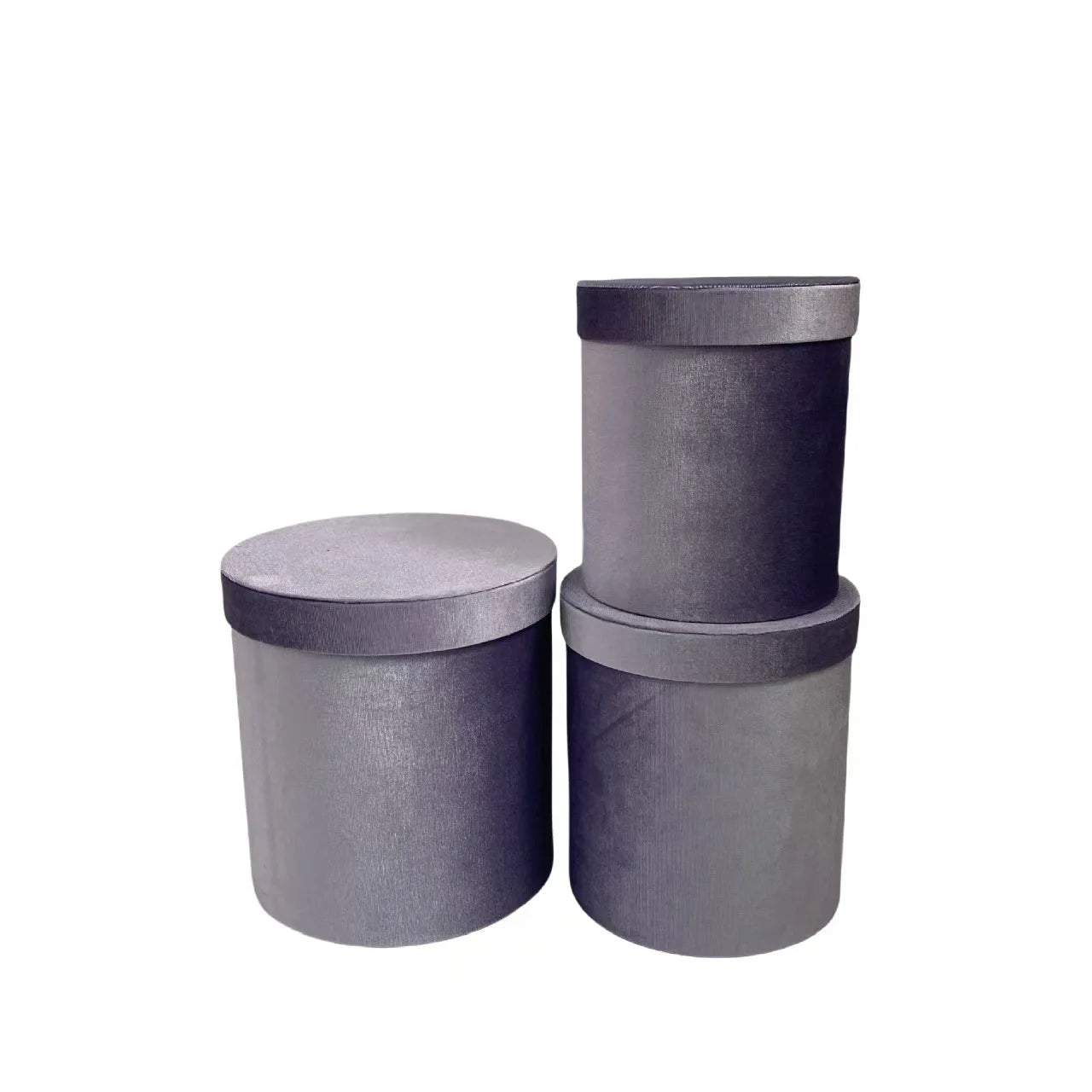 Set of 3 Velvet Round Cylinder Rigid Boxes Floral Shop Supplies for Fresh Flowers Bouquet Packaging Holiday Gift