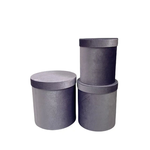 Set of 3 Velvet Round Cylinder Rigid Boxes Floral Shop Supplies for Fresh Flowers Bouquet Packaging Holiday Gift
