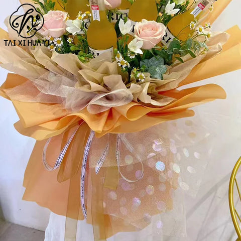 Colorful Wave Dot Flower Arrangement Packaging Mesh Single Side Coated Flower Yarn for Bouquet Packaging