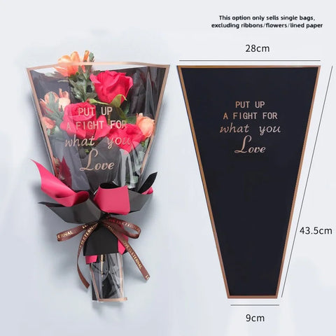 Transparent Single Rose Bouquet OPP Bag Moisture Proof Hot Stamping Gold Edge Festival Flower Wrapping Paper