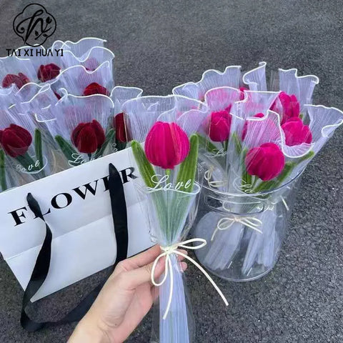 Handmade Artificial Polyester Tulip Pipe Twist Bar Weaving Bouquet Creative for Wedding Christmas and Mother's Day Gift