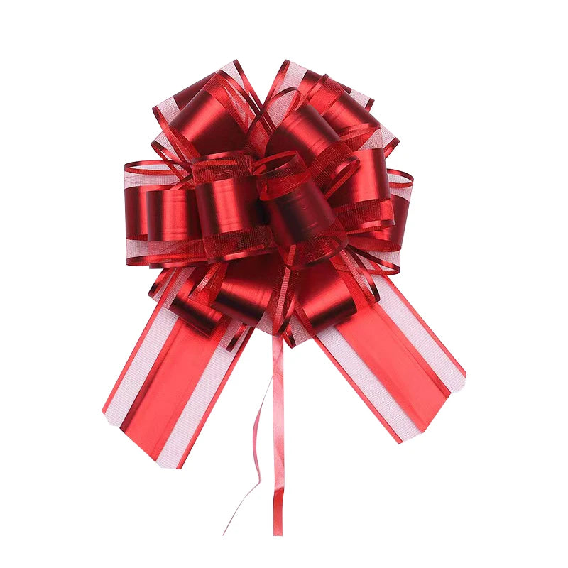 Matte Metallic Organza Pom Pom Pull Bows Floral Gift Wrapping Ribbon for Christmas Weddings Birthdays and Valentine's Day Main image