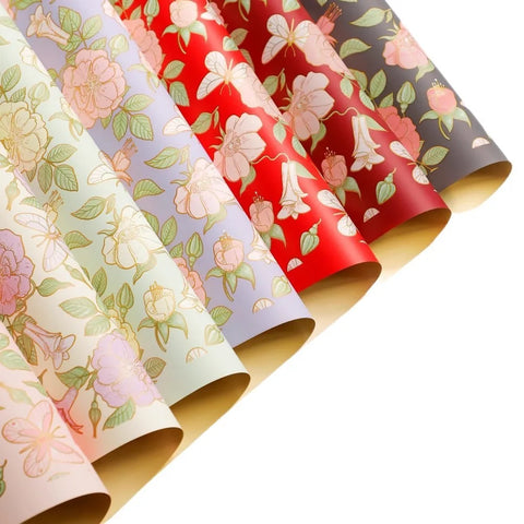 Chinese Eco-Friendly Vintage Style Camellia Flower Wrapping Paper Single-Sided Coated Water-proof Recyclable 58x58cm for Florist