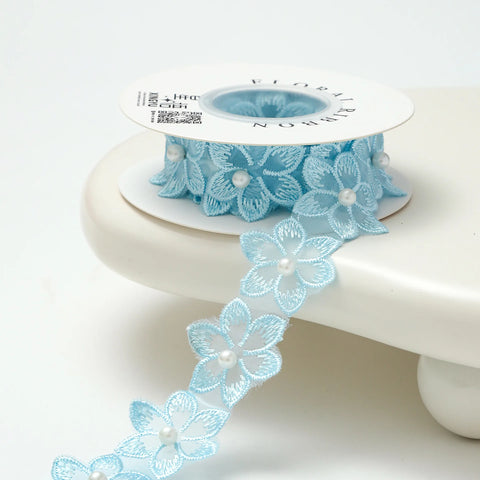 3.5cm Luxury Satin Embroidered Small Flower Bouquet Ribbon for Valentine's Day & Wedding Packaging Biodegradable