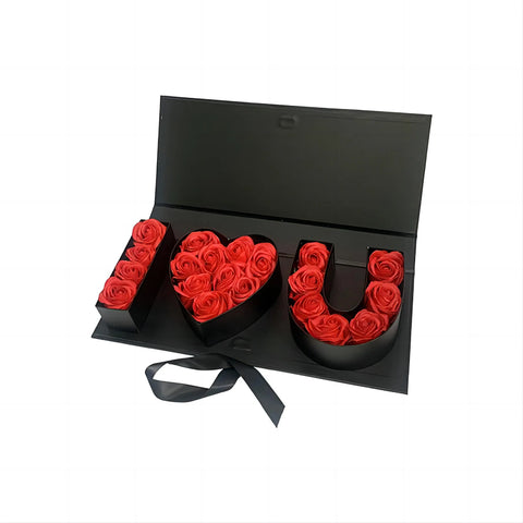 Floral Cardboard Gift Box Coated Paper with Eternal Rose Flowers Heart Unique Eco-Friendly Recycled Materials for Mother's Day