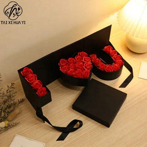 Rotating Square Rigid Gift Box Sponge Flower Packaging Valentine's Day Qixi Wedding Birthday Recycled Materials Coated Paper