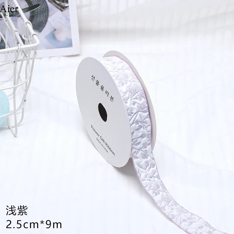Embossed Rose Rosette Ribbon Bouquet Packaging Material for Birthday Halloween Wedding Christmas Flower