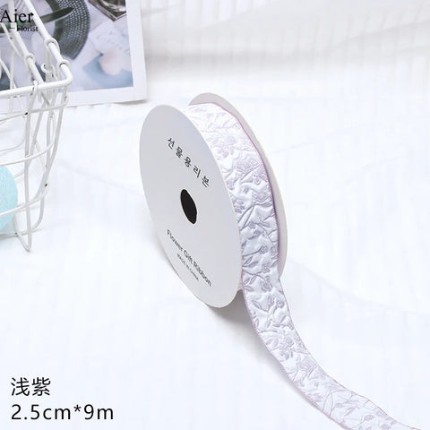 Embossed Rose Rosette Ribbon Bouquet Packaging Material for Birthday Halloween Wedding Christmas Flower