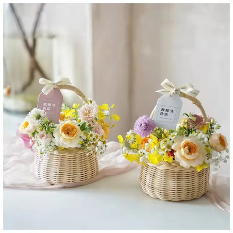 Wholesale Small Round Mini Lace Rattan Woven Basket Hand Design Waterproof Hanging Flower Baskets