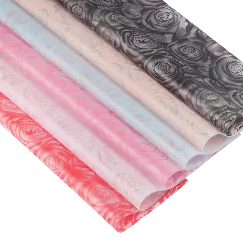 Virgin Pulp Style Rose Printed Waterproof Flower Wrapping Paper 6 Colors Paper Roll Florist Shop Material รูปสินค้าหลัก