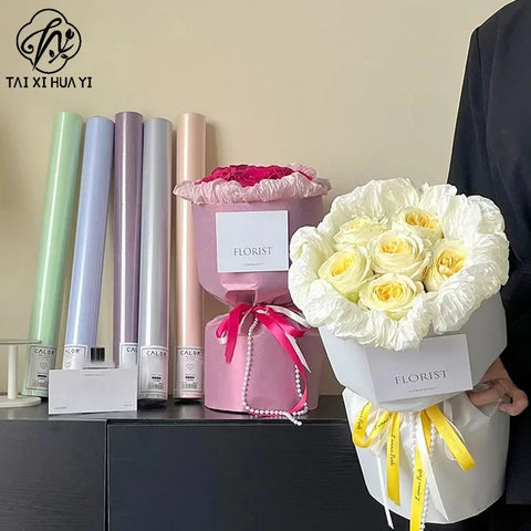 Single-Sided Coated Floral Paper Wrapped Waterproof Pearl Satin Silk Texture and Thickened Silver Glitter Film