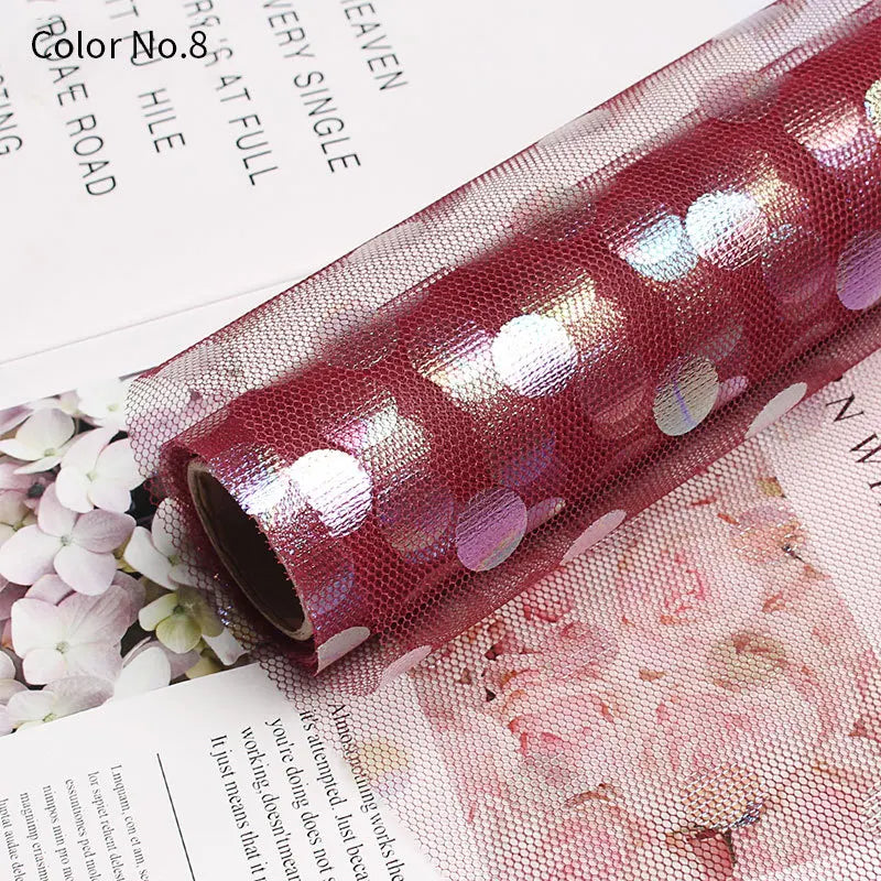 Colorful Wave Dot Flower Arrangement Packaging Mesh Single Side Coated Flower Yarn for Bouquet Packaging