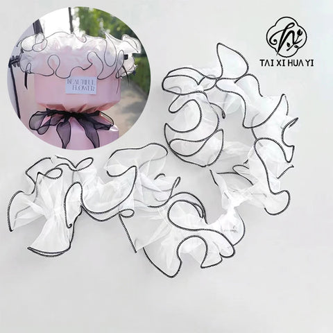 Wave Edge Flower Wrapping Mesh Paper Black Floral Bouquet Packing Made Durable Polyester for Gift Wrapping