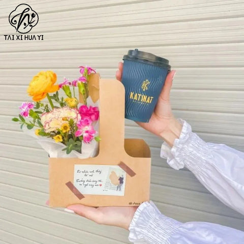 High Quality Kraft Paper Cup Holders Floral Design Foldable Floral Bouquet Gift Box Fashionable Flower