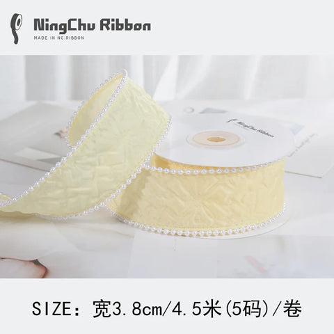 Luxury Pearl Pleated Ribbon for Birthday Wedding Christmas Valentine's Day DIY Packaging Baking Decorations for Bunches Bouquets