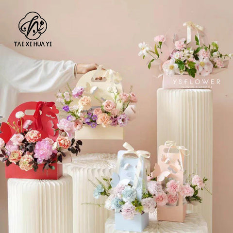 Valentine's Day Gift Bow Knot Flower Box Kraft Paper Folding Design for Flower Shop and Personal Gift Packaging
