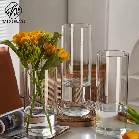 High-Grade Transparent Acrylic Cylindrical Vase Art Deco Design Tabletop for Wedding Flower Arrangements Anti-Fall Plastic