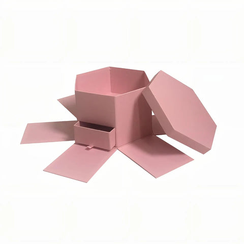 Double Layer Hexagon Flower Gift Box Cardboard Recycled Materials Embossing Printing Rigid Box Recyclable
