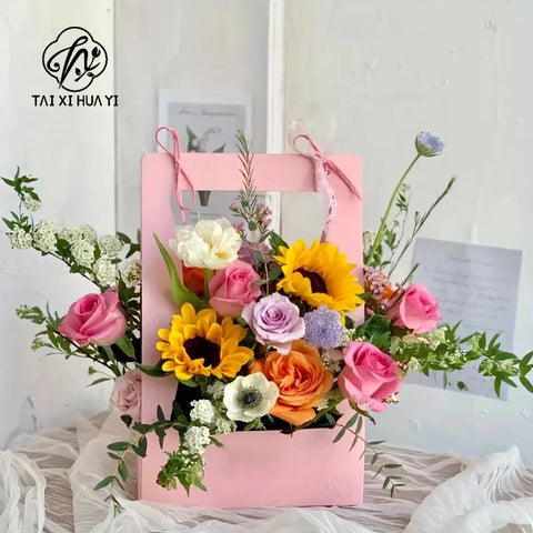 Simple Portable Paper Box Matt Lamination Flower Basket for Wedding Decor Packaging for Flowers and Folders