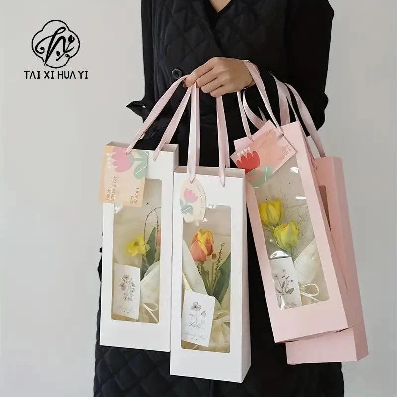Nicro Single Bouquet Bag New Arrival Transparent Rectangular Hand Packaging for Flowers for Valentine's Day Recycled Materials