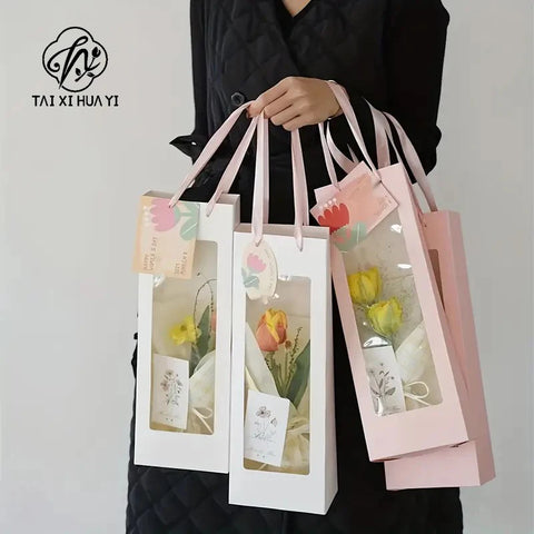 Nicro Single Bouquet Bag New Arrival Transparent Rectangular Hand Packaging for Flowers for Valentine's Day Recycled Materials