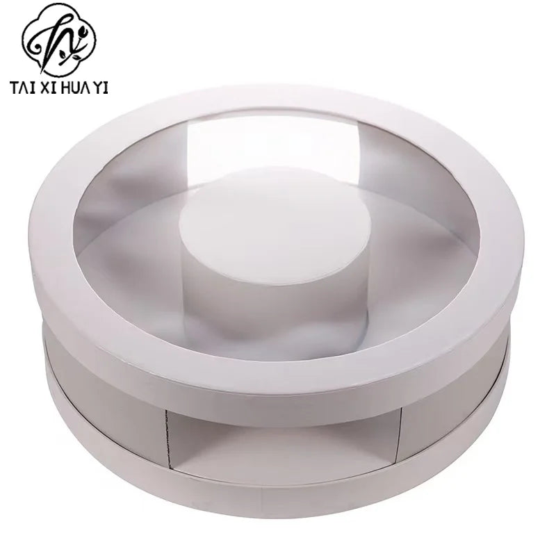 Portable Transparent Cylinder Flower Packaging Box Handle for Valentine's Day Embossed Matt Lamination Rigid Boxes for Bouquet