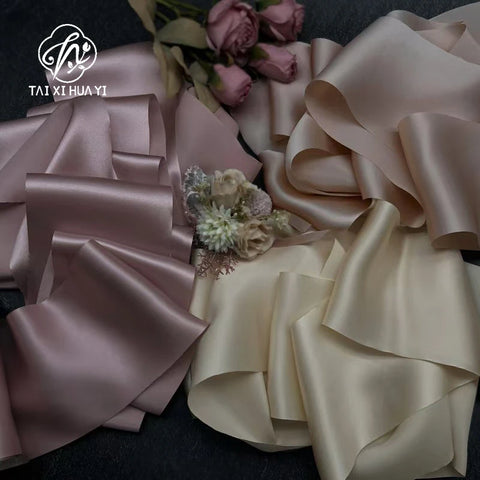 100% Pure Luxury Silk Ribbon Roll 2cm 3.8cm 6.3cm 10cm Wide Custom Hand Dyed Free Sample for Christmas Wedding Occasions