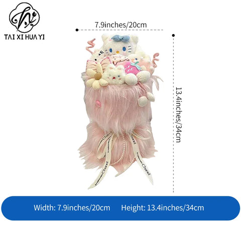 Valentine's Day Sanrio Wool Plush Flower Bouquet-Everlasting Environment-Friendly Birthday Gift for Girls & Mother's Day