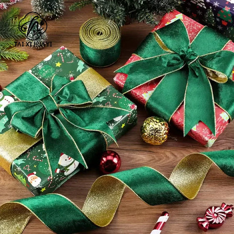 Gordon RibbonsWired Christmas Wedding Velvet Ribbon Exquisite Gold Edge Eco-Friendly Durable Luxury Metallic Ribbon for