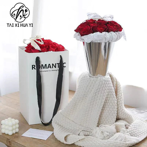 Creative Floral Art Materials Classic Ice Cream Cone Flower Bouquet Gift Packaging Bag for Flower Shops Made Paperboard