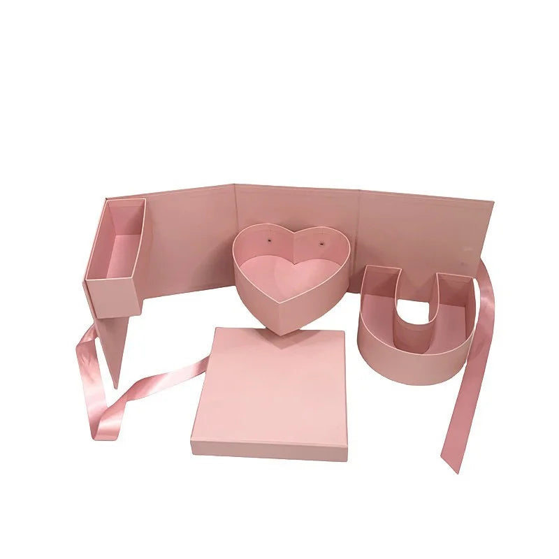 Rotating Square Rigid Gift Box Sponge Flower Packaging Valentine's Day Qixi Wedding Birthday Recycled Materials Coated Paper