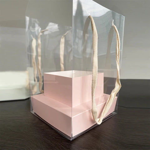 Creative Portable PVC Flower Box Transparent Square Shaped Gift Box with Embossing Printing for Parties