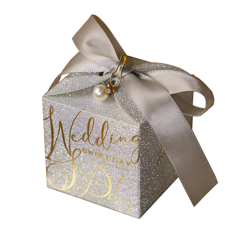 Custom Logo Gold Wedding Ribbon Favors Square Shape Recyclable Paperboard Folders for Guests