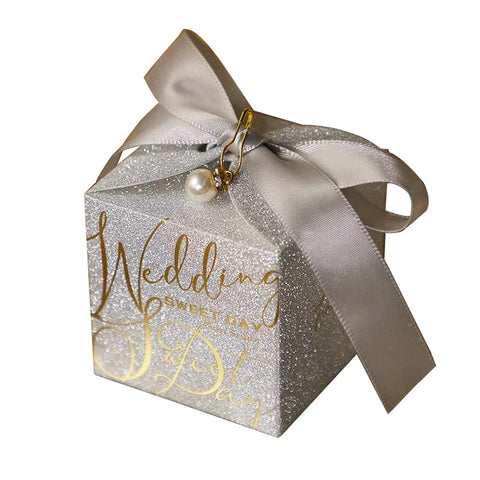 Custom Logo Gold Wedding Ribbon Favors Square Shape Recyclable Paperboard Folders for Guests