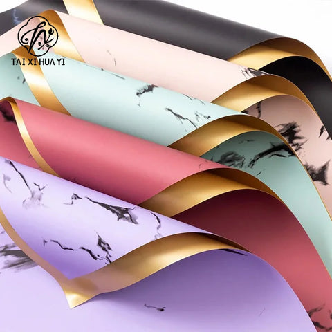 Waterproof Marble Pattern Gilded Paper Flower Bouquet Single Side Coated for Flower Shop Packaging
