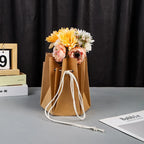 Hand-made Hexagonal Hug Flower Bag Rose Bouquet Recycled Kraft Paper Waterproof Luxury Square Shape Cotton Rope Offset Printing