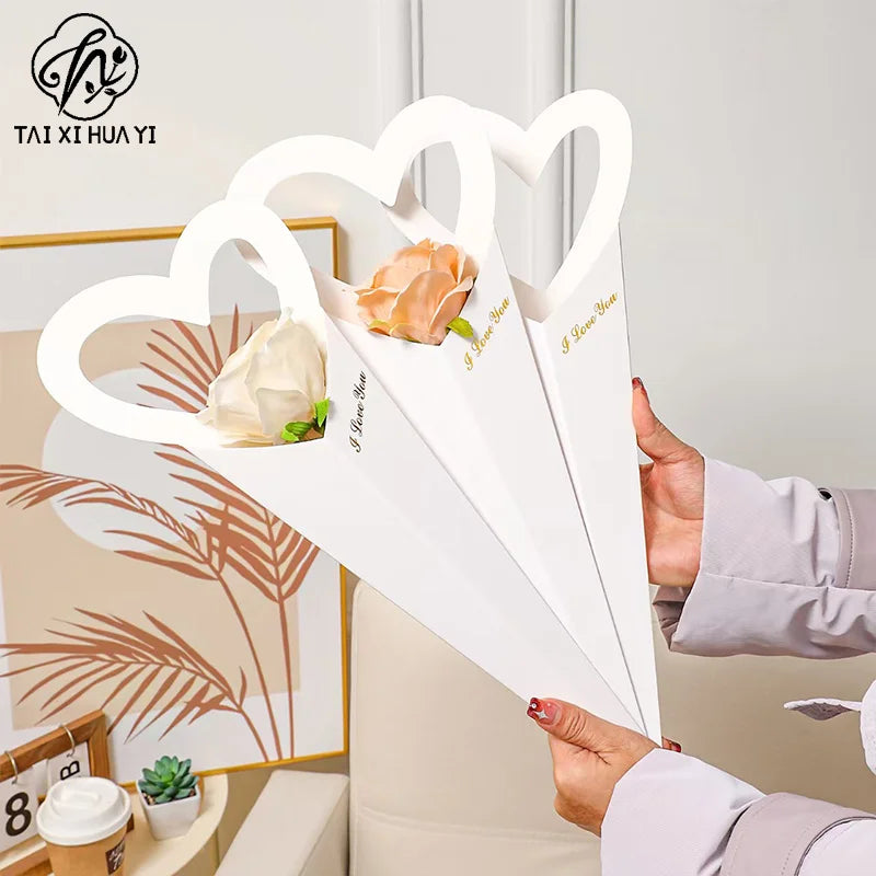 Eco-friendly Elegant Single Rose Waterproof Kraft Paper Bag Wedding Bouquet Packaging for Valentine's Day