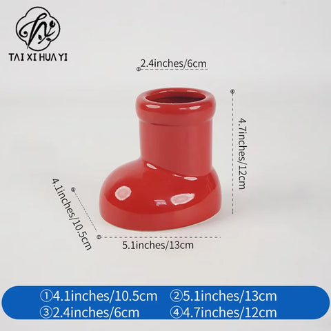 Christmas Ceramic Red Shoes Vase Home Decor Pen and Pencil Holder in the Shape of Red Boots for Holiday Packaging & Printing