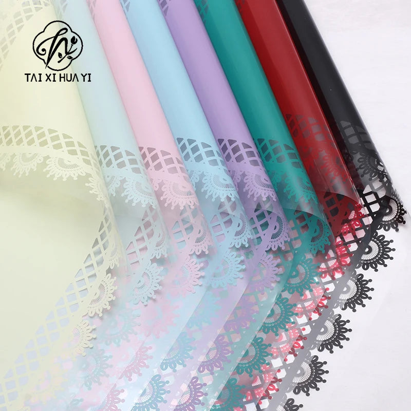 Glass Paper with Petal Lace Design Transparent Plastic Waterproof Flower Paper Single Side Coating Flower Wrapping Paper รูปสินค้าหลัก
