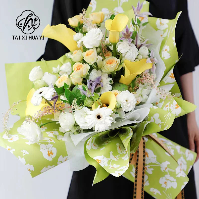 Iris Flower Pattern Printed Matte PVC Coating 57*57cm Waterproof Floral Packaging Paper for Florist Wrapper