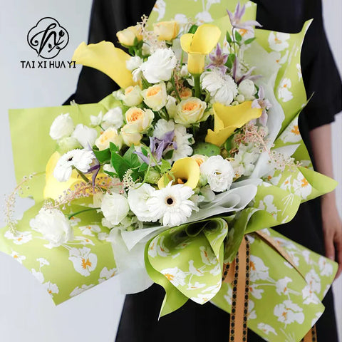 Iris Flower Pattern Printed Matte PVC Coating 57*57cm Waterproof Floral Packaging Paper for Florist Wrapper
