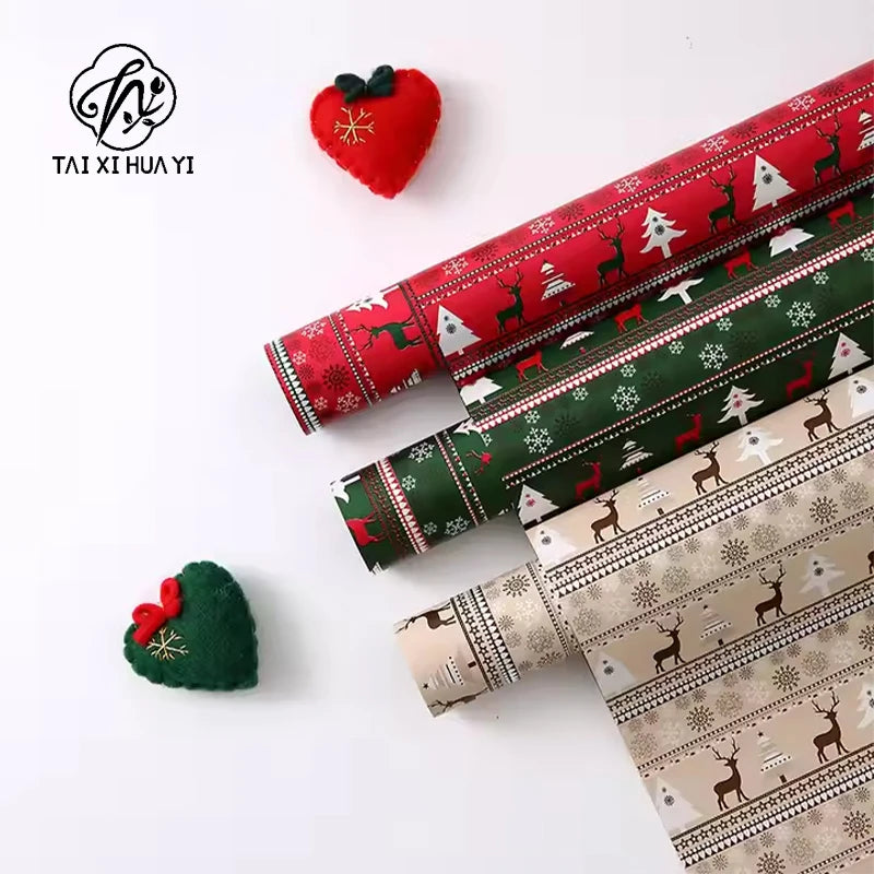 Christmas Floral Unique Gift Wrapping Paper Waterproof Reindeer Red Green Flower Patterns Single Side Coating