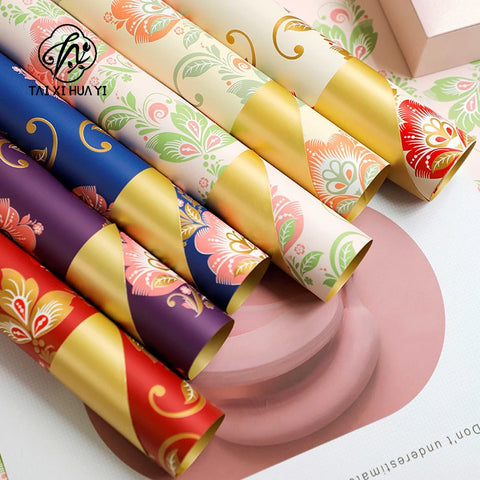 Colorful Flower Pattern Printed PE Coated Virgin Pulp Waterproof Flower Wrapping Paper for Florist Supplies