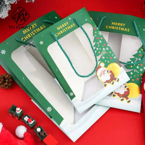 Christmas Paper Transparent Window Gift Bag Gold Stamping Recyclable Eco-friendly Doll for Handbag for Christmas Eve